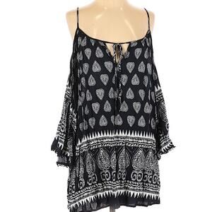 En Creme ASOS Boho Bandana Print Dark Blue & White Cold Shoulder Shift Dress